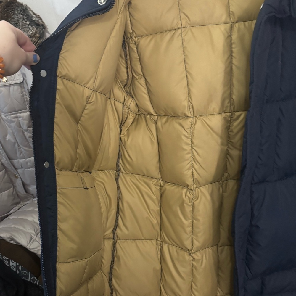 Cozy Struggle Gear Blue and Yellow Long Puffer Coat w/ Detachable Hood | Size M - Picture 8 of 11